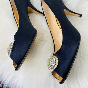 Giuseppe Zanotti Satin Crystal Embellishments Peep Toe Pumps